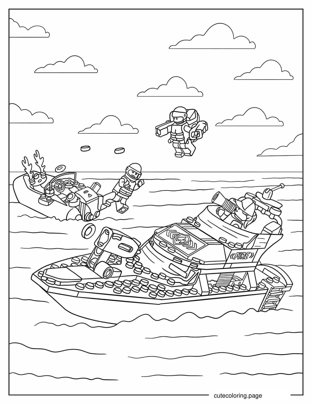 Lego City Fire Rescue Boat Coloring In coloring page