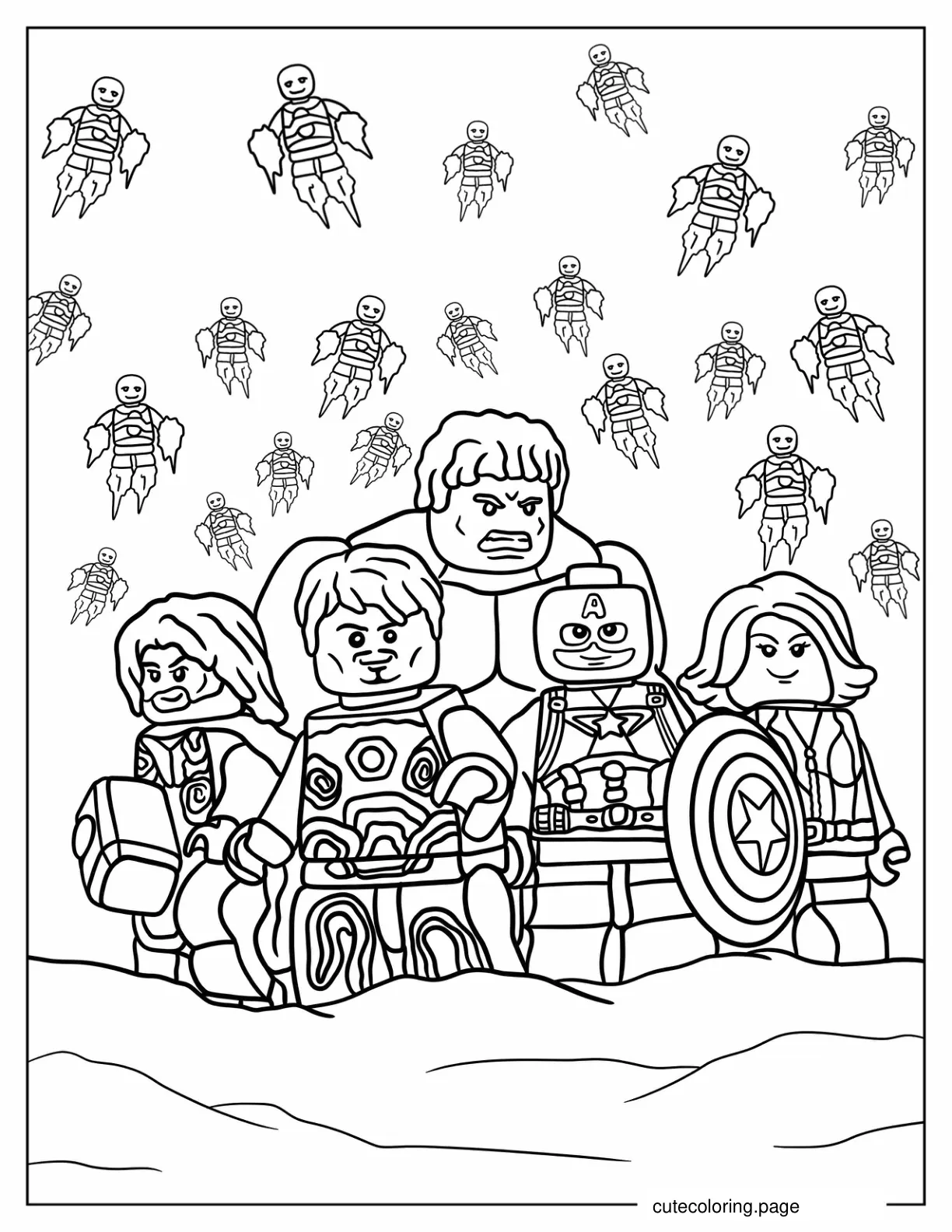 Lego Iron Man Thor Hulk Black Widow Captain America Coloring Sheet coloring page