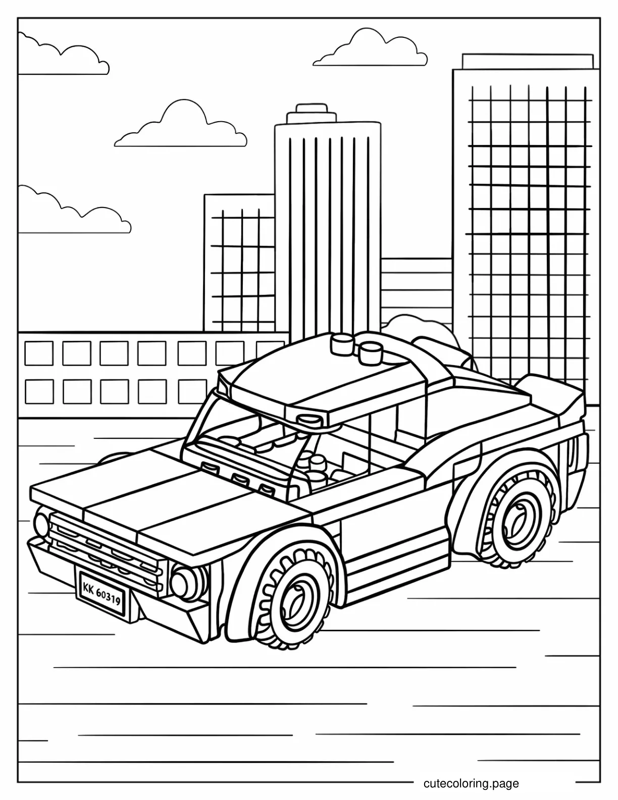 Outline Of Lego Car In City coloring page