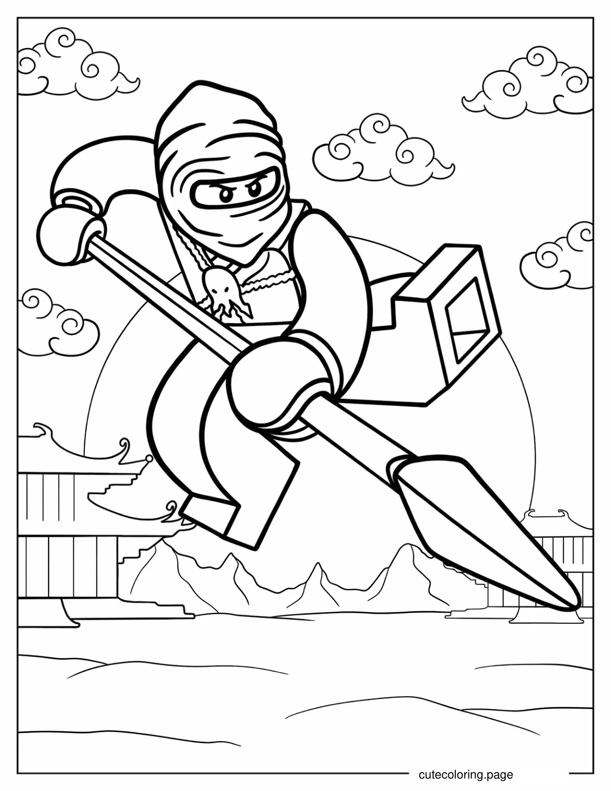 Jay Walker Thrusting Spear Over Water Coloring In coloring page