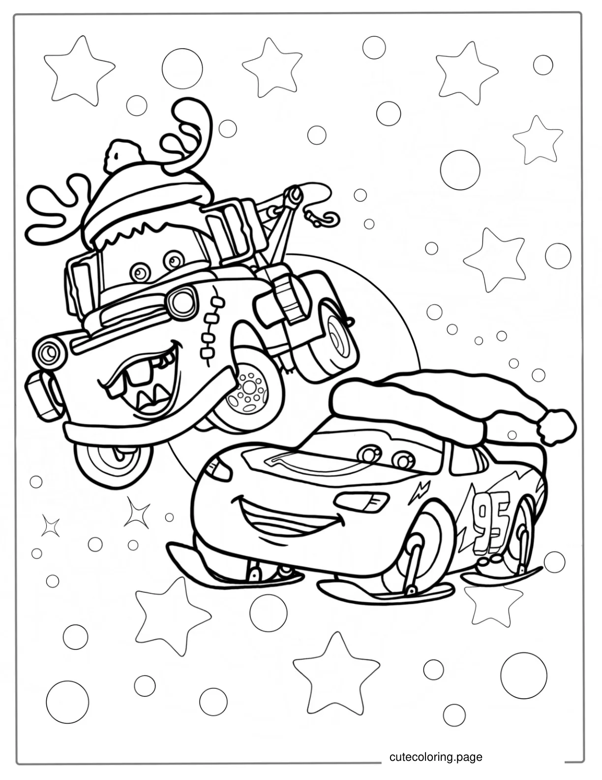 Christmas Themed Lightning McQueen Coloring Page coloring page