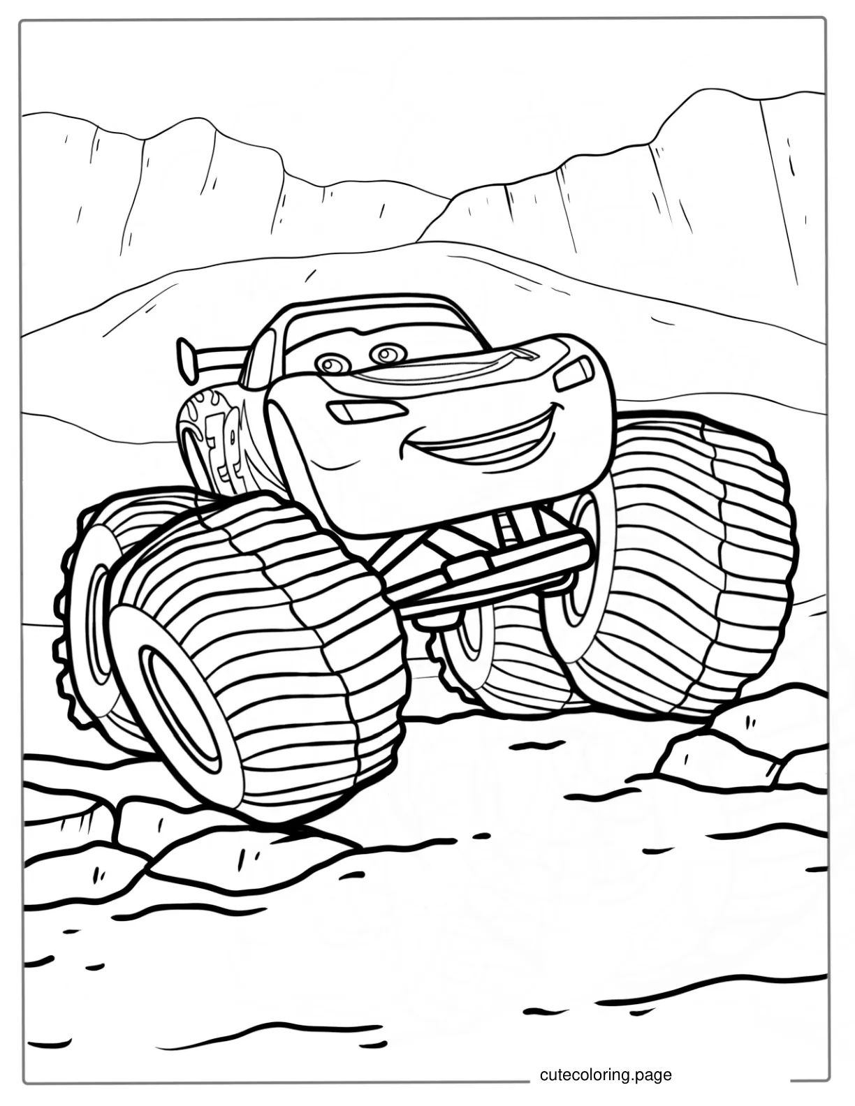 Coloring Page Of Lightning McQueen As a Monster Truck coloring page