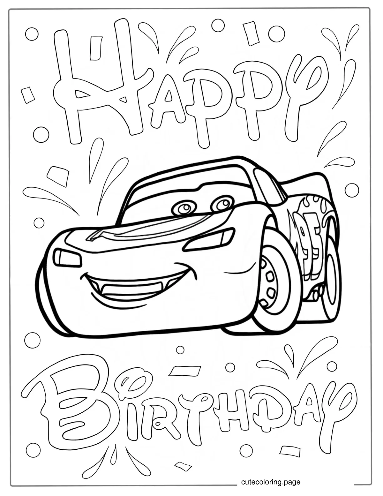 Happy Birthday Lightning McQueen Coloring Page For Parties coloring page