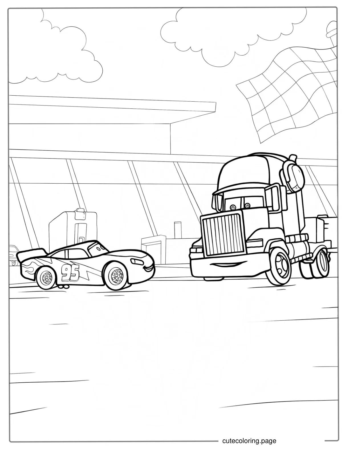 Lightning McQueen And Mack Truck Coloring Page coloring page