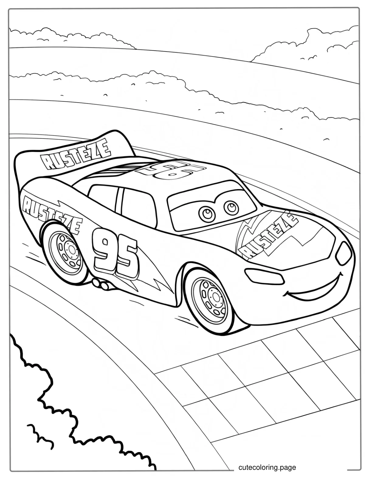 Lightning McQueen Car Racing On Track To Color coloring page