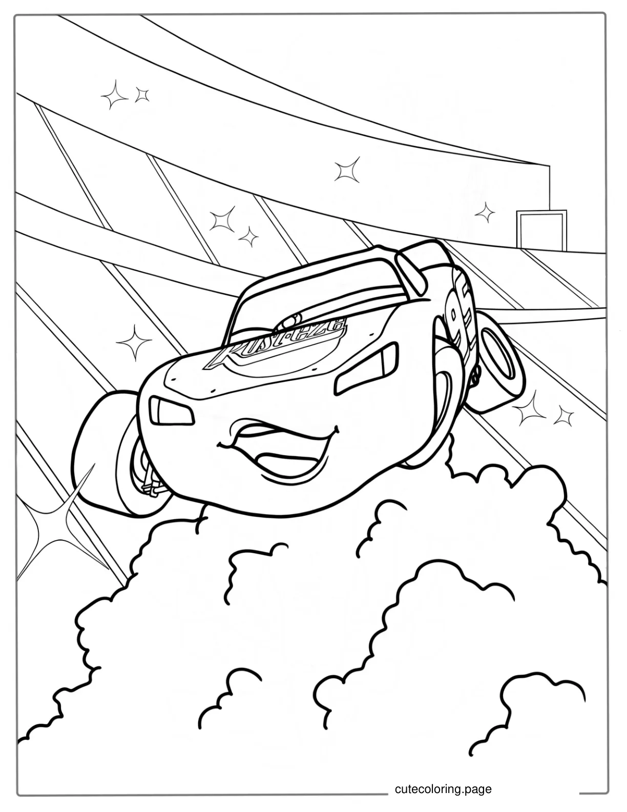 Lightning McQueen Showing Off To Crowd Coloring Page coloring page