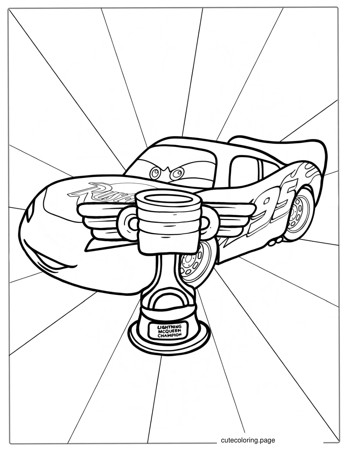 Lightning McQueen With Piston Cup Trophy Coloring Page coloring page