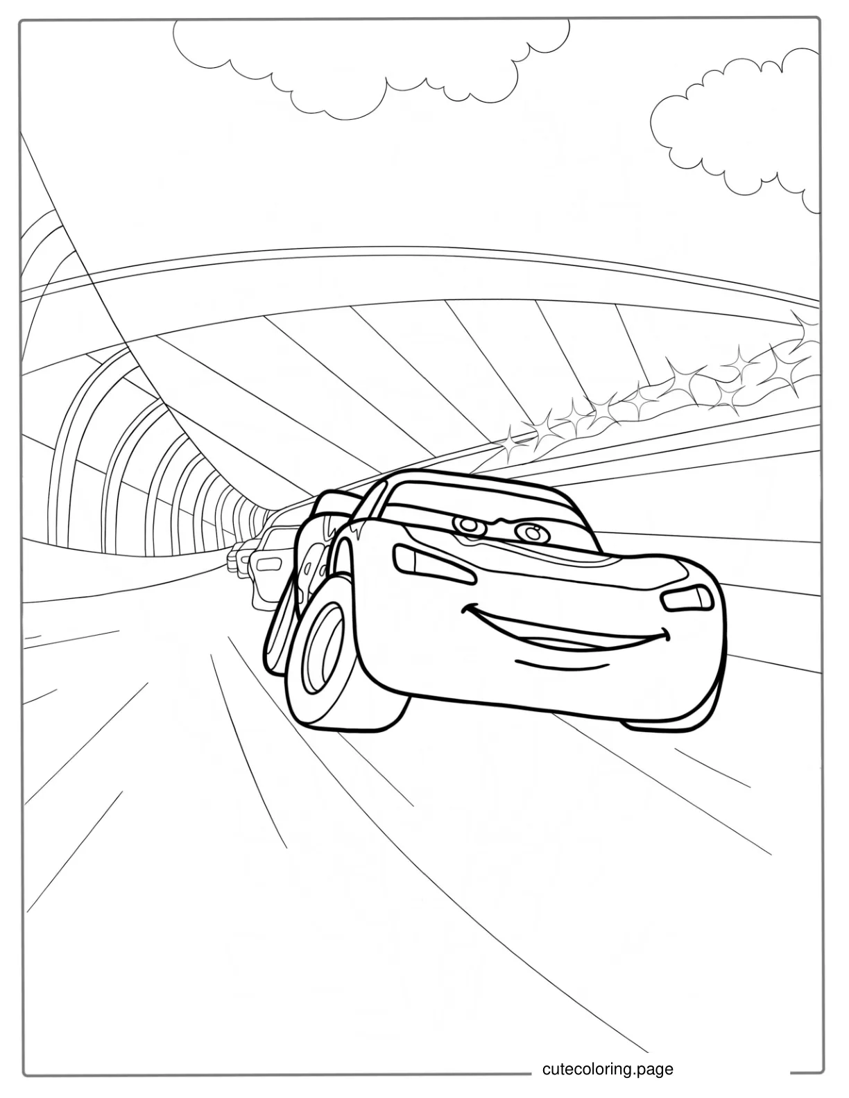 McQueen Racing At The Piston Cup Coloring Sheet coloring page