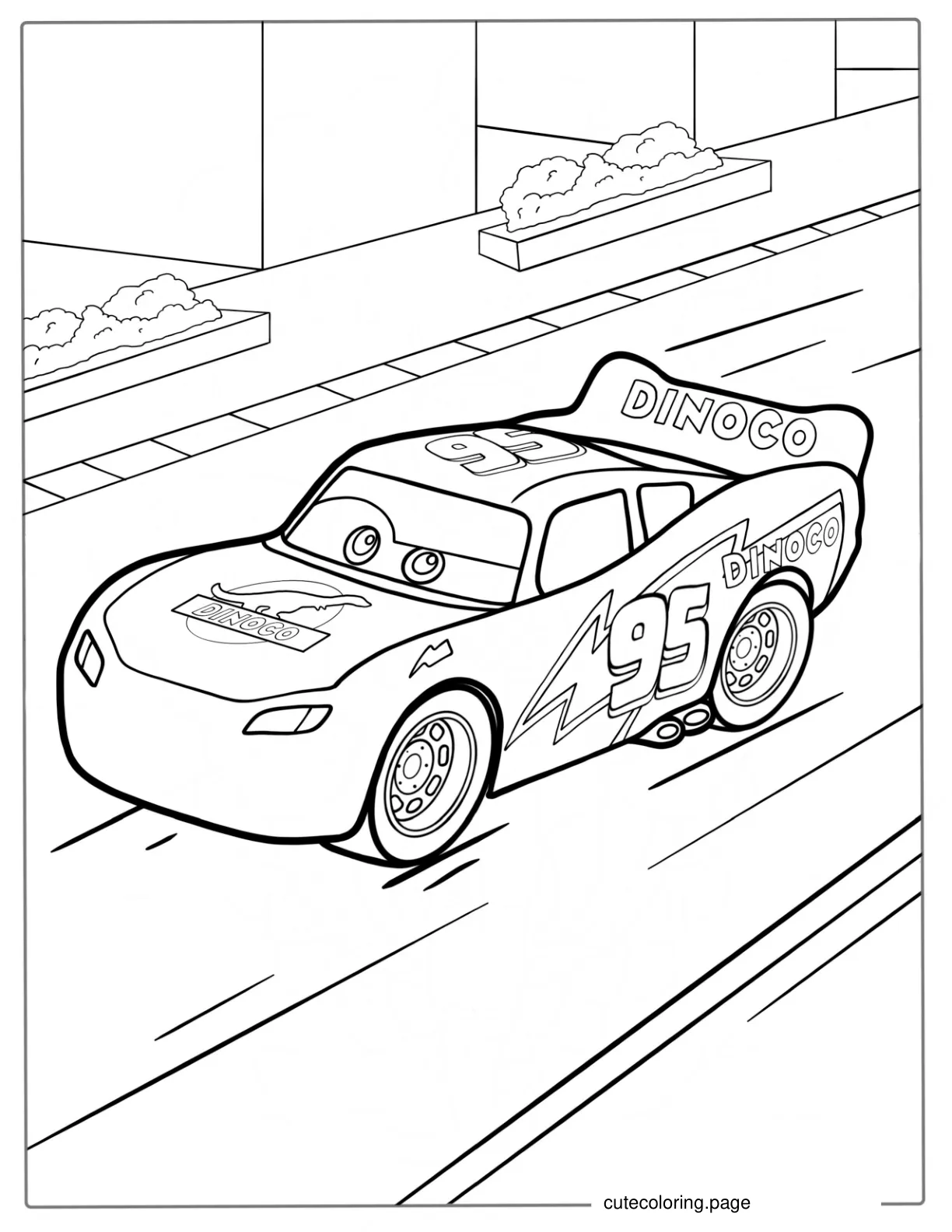 McQueen With Dinoco Sponsor Coloring Page coloring page