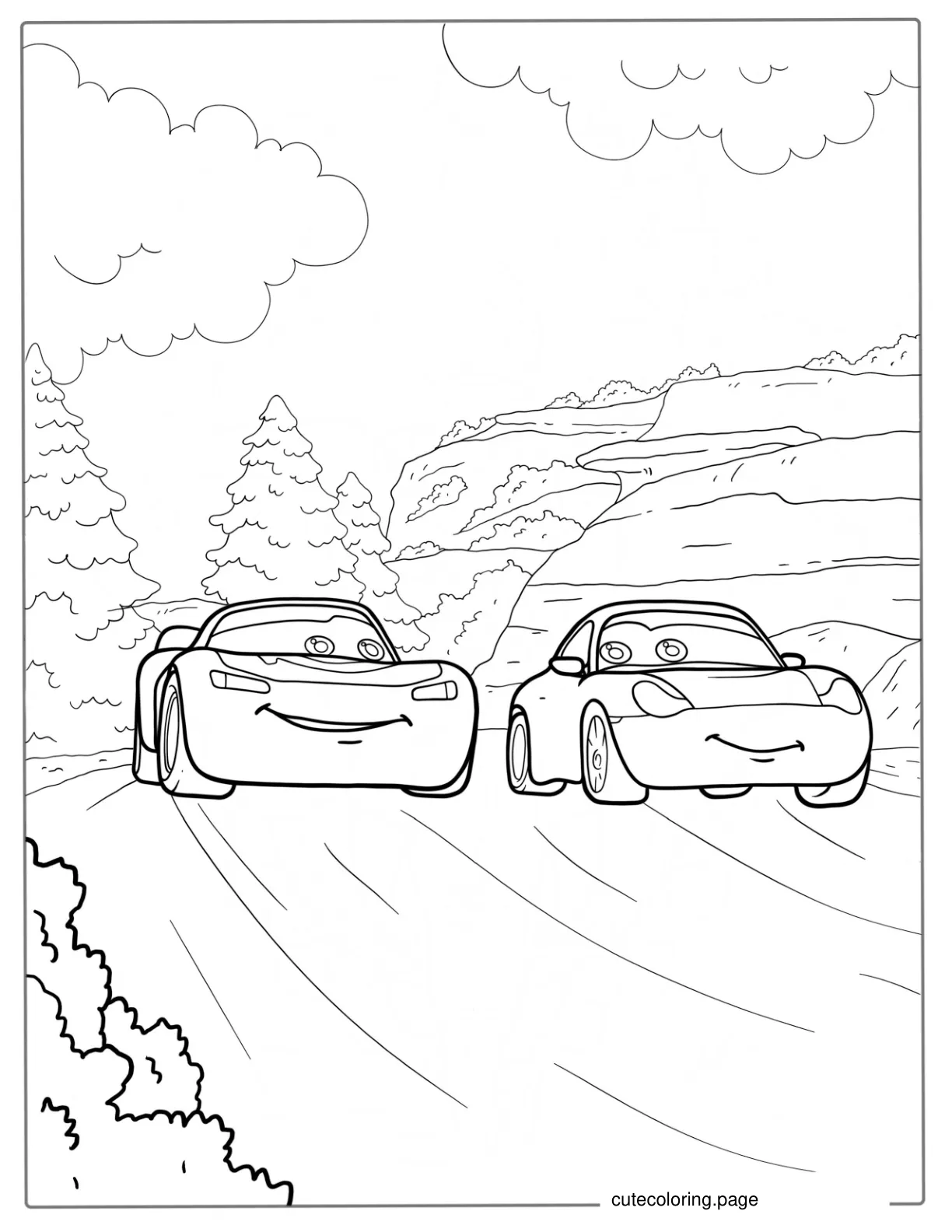 Sally And Lightning McQueen Driving Together Coloring Page coloring page