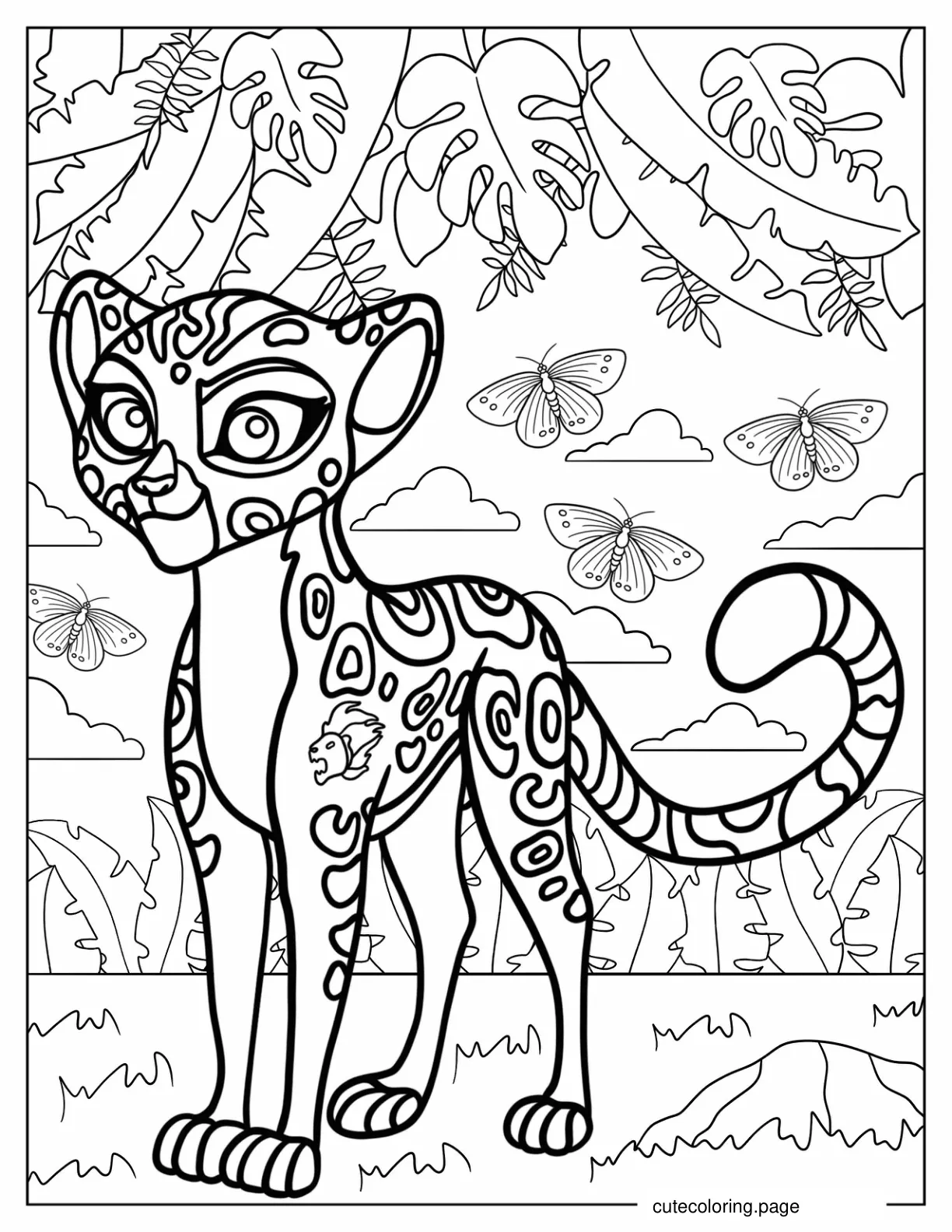 Cheetah Fuli With Butterflies Coloring Page coloring page