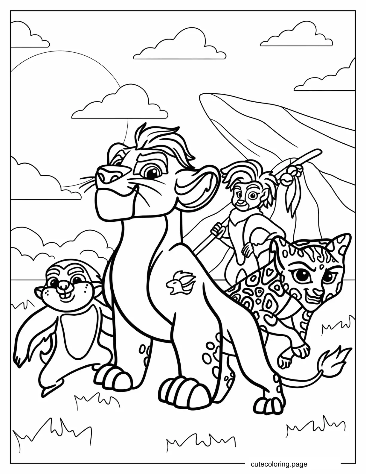 Kion And The Lion Guard In Front Of Pride Rock coloring page