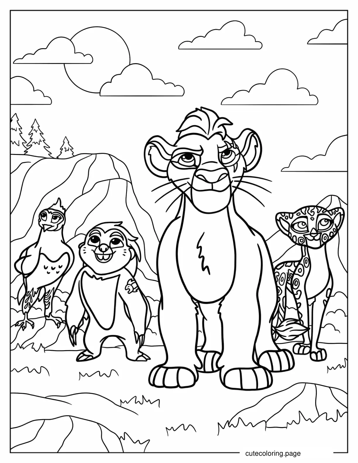 Lion Guard Kion Ono Fuli And Bunga Coloring Page For Kids coloring page