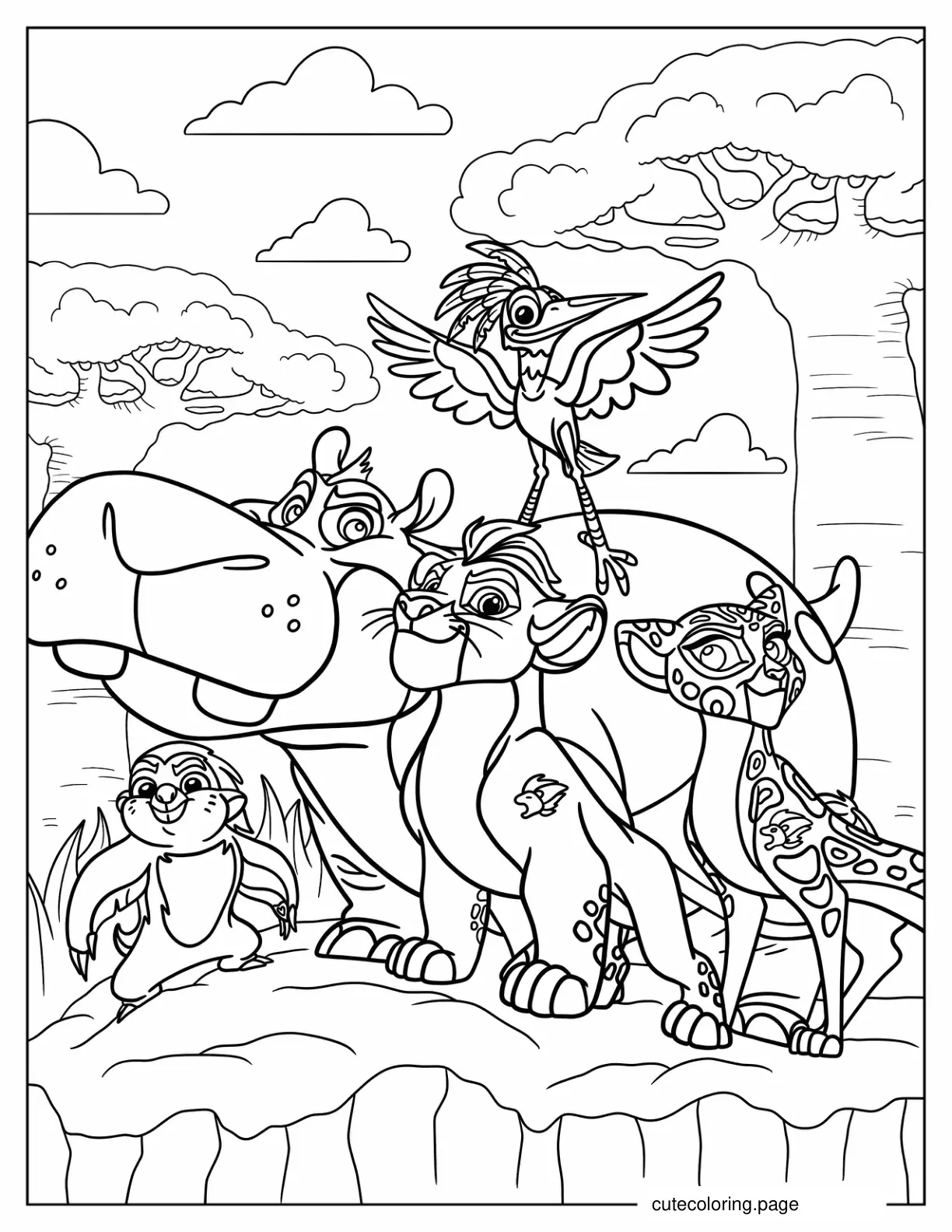 Lion Guard Kion Ono Fuli Beshte And Bunga In Jungle coloring page