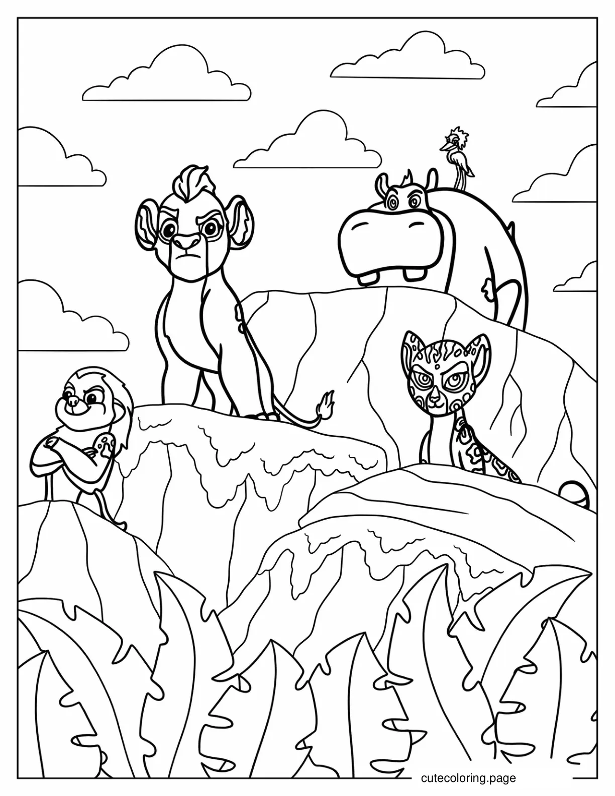 Simple Lion Guards Standing On Rocks Coloring Page coloring page