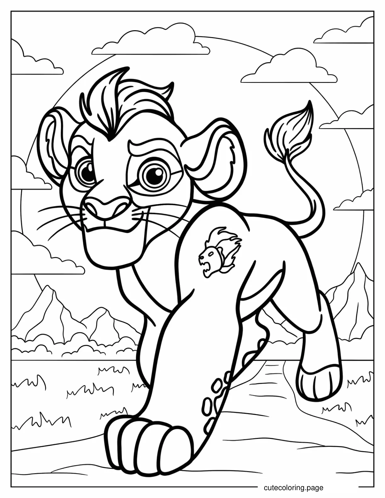 Young Kion In Rocky Terrain Coloring Sheet coloring page