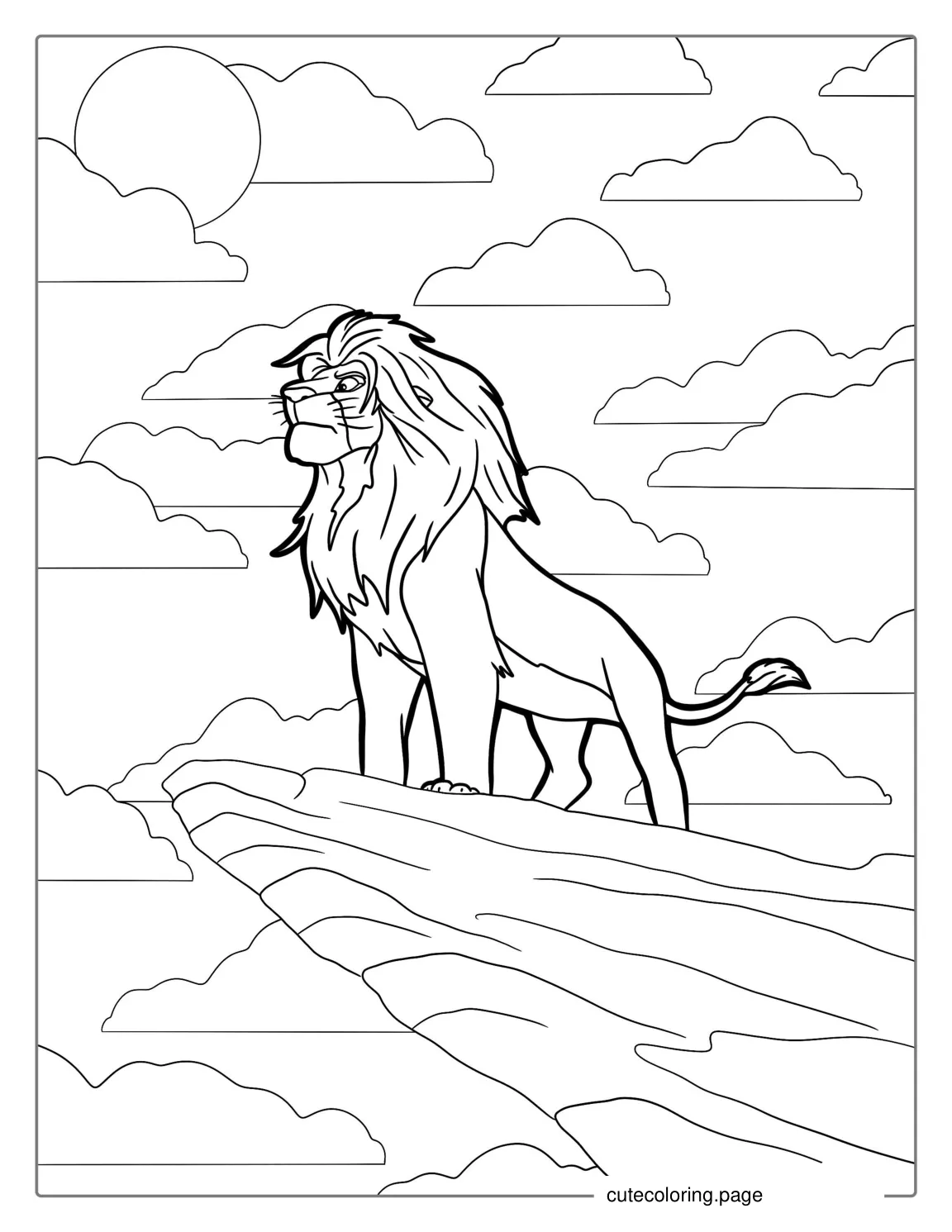 Adult Simba Standing On Pride Rock coloring page