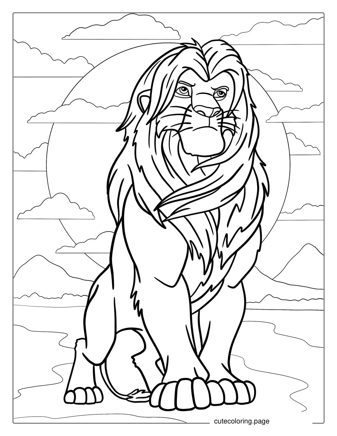 Detailed Adult Simba To Color coloring page