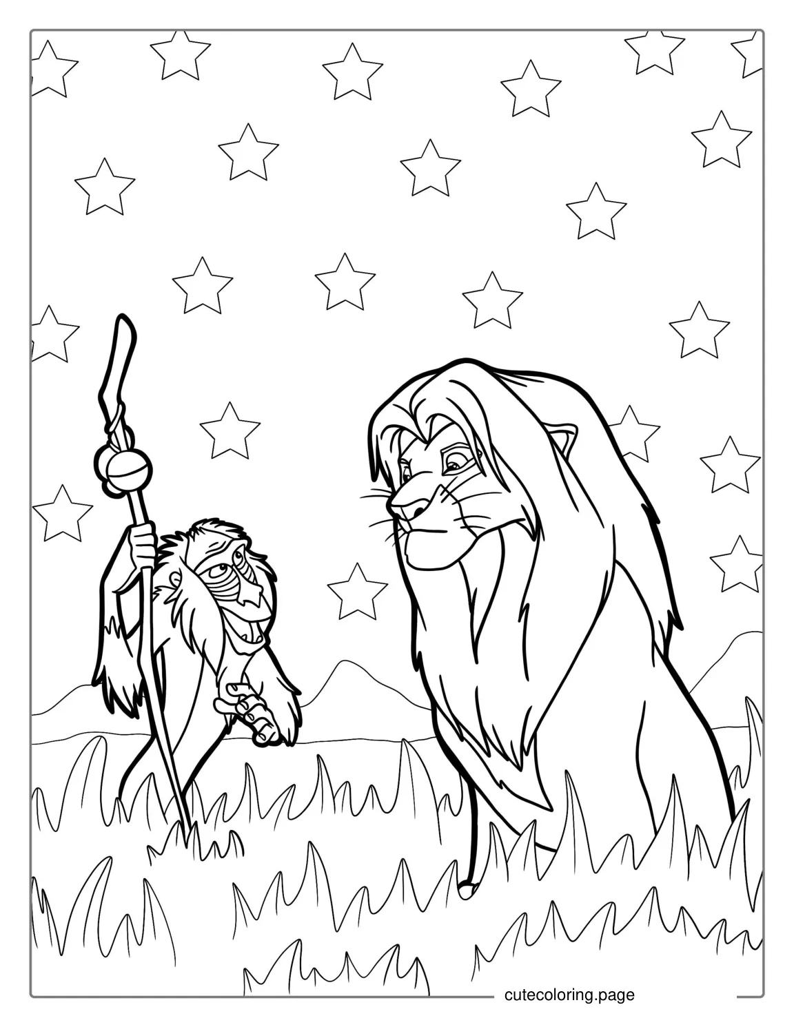 Rafiki And Adult Simba Coloring Sheet coloring page