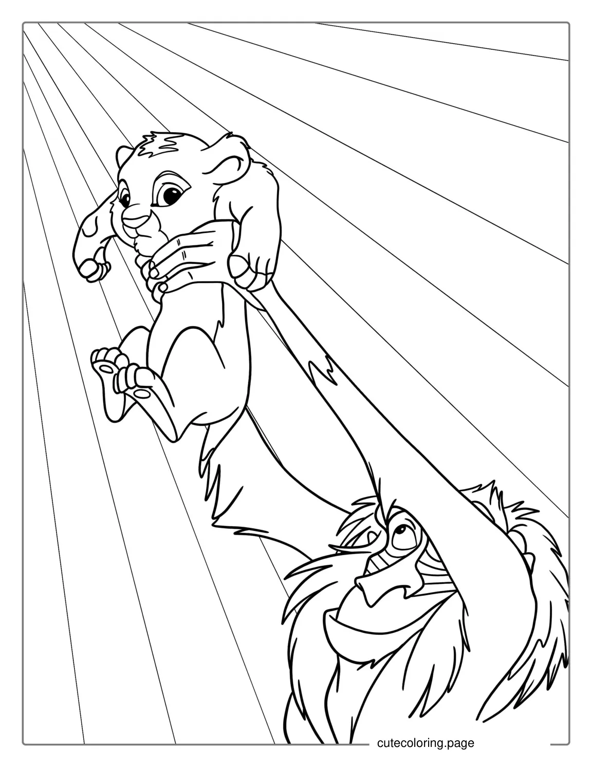 Rafiki Holding Baby Simba Coloring Sheet coloring page