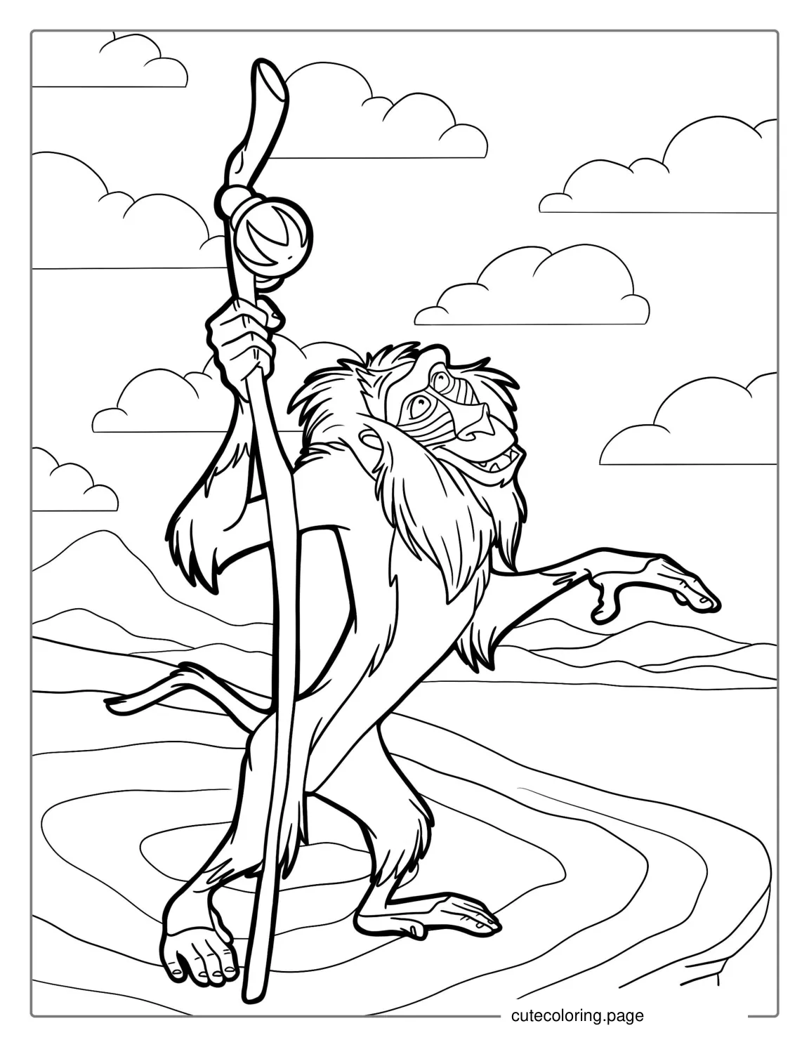 Rafiki Monkey Holding Staff Coloring Sheet coloring page