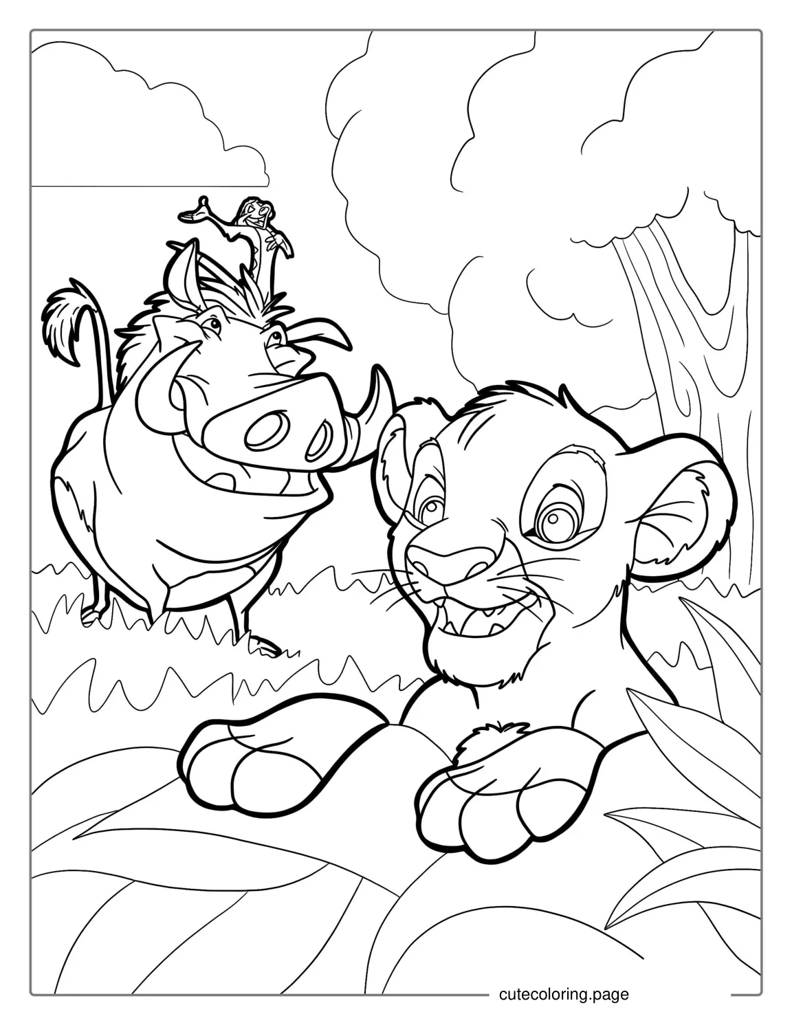 Simba With Timon and Pumbaa Coloring Picture coloring page