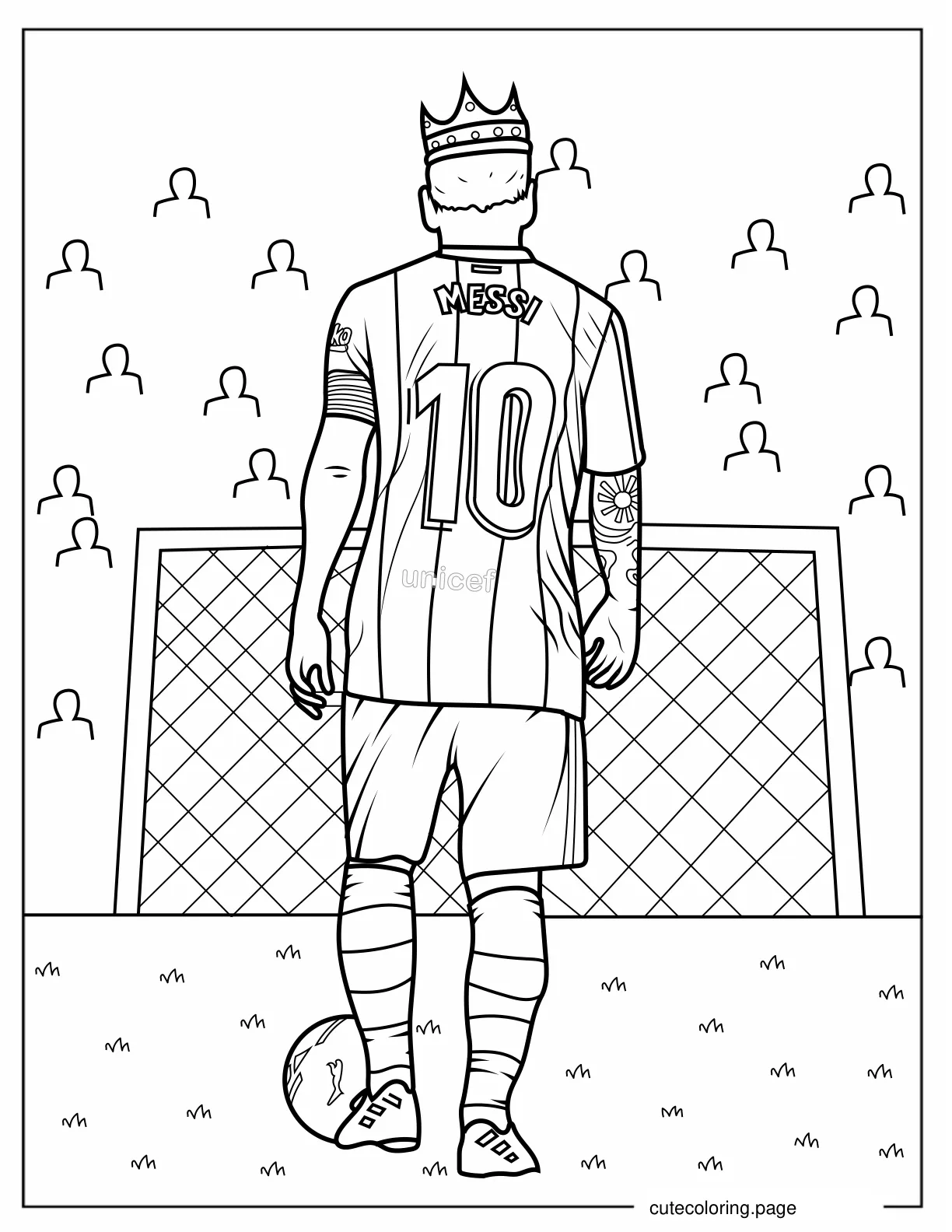 Coloring Sheet Of Lionel Messi With Crown coloring page