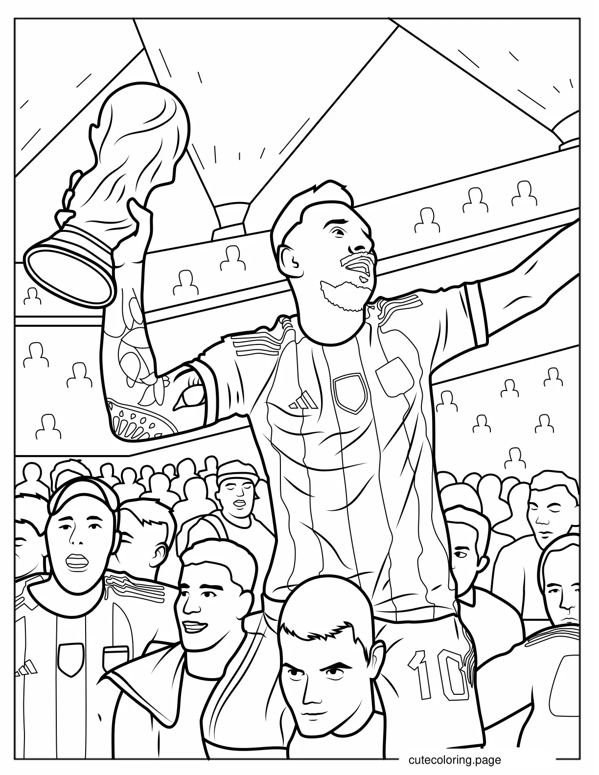 Lionel Messi Holding World Cup Trophy coloring page