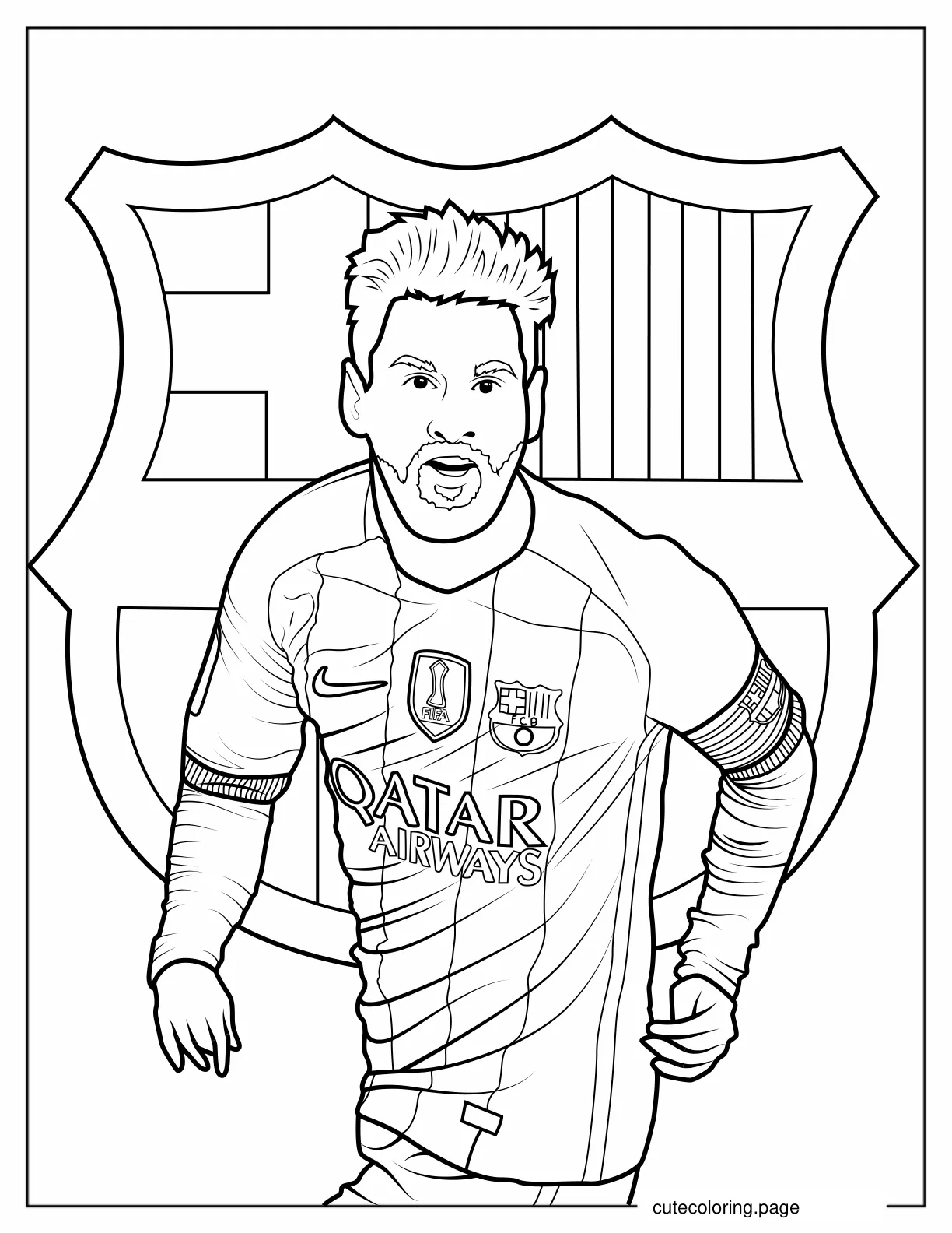 Lionel Messi In Front Of FC Barcelona Logo coloring page