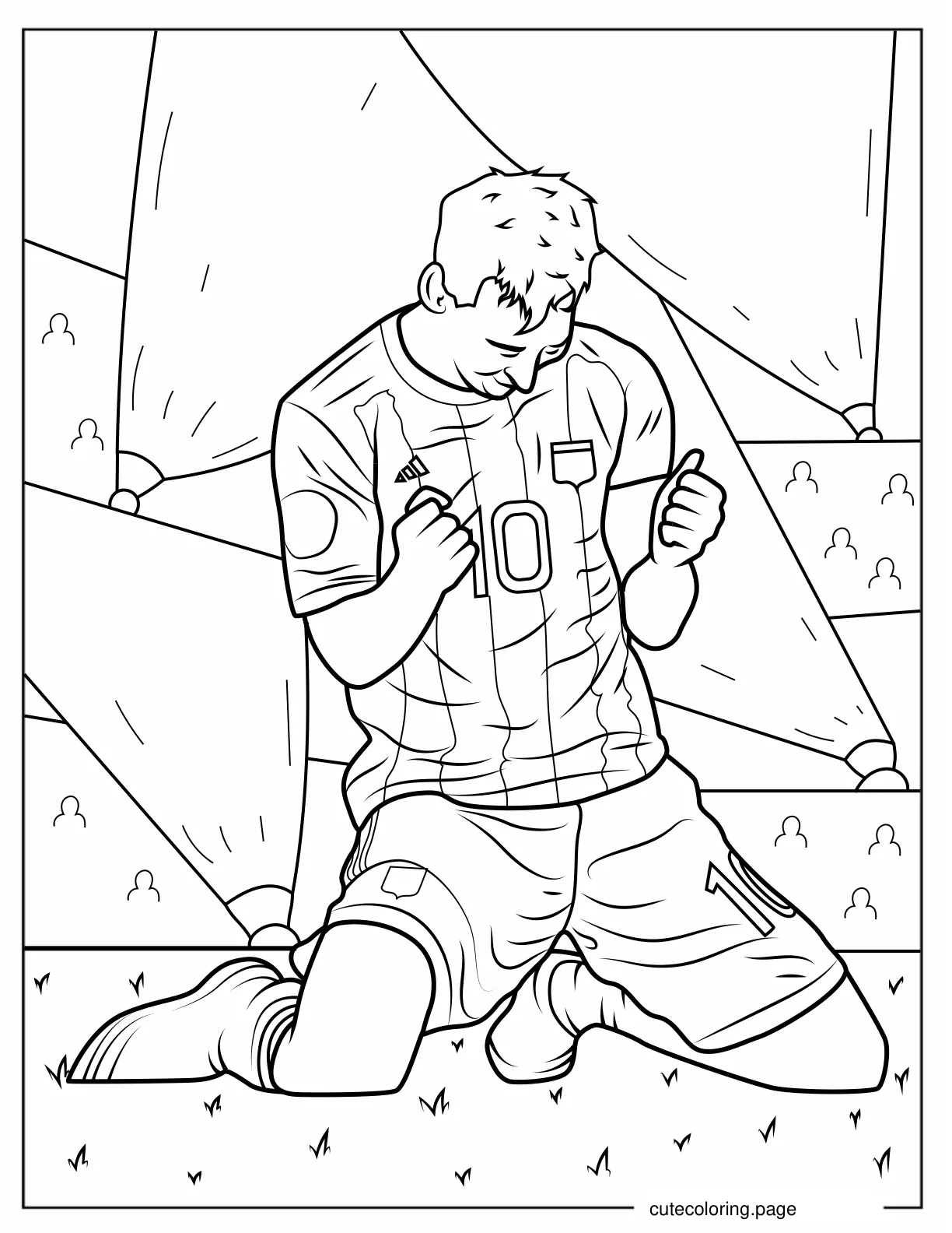 Lionel Messi On His Knees Celebrating Coloring Page coloring page