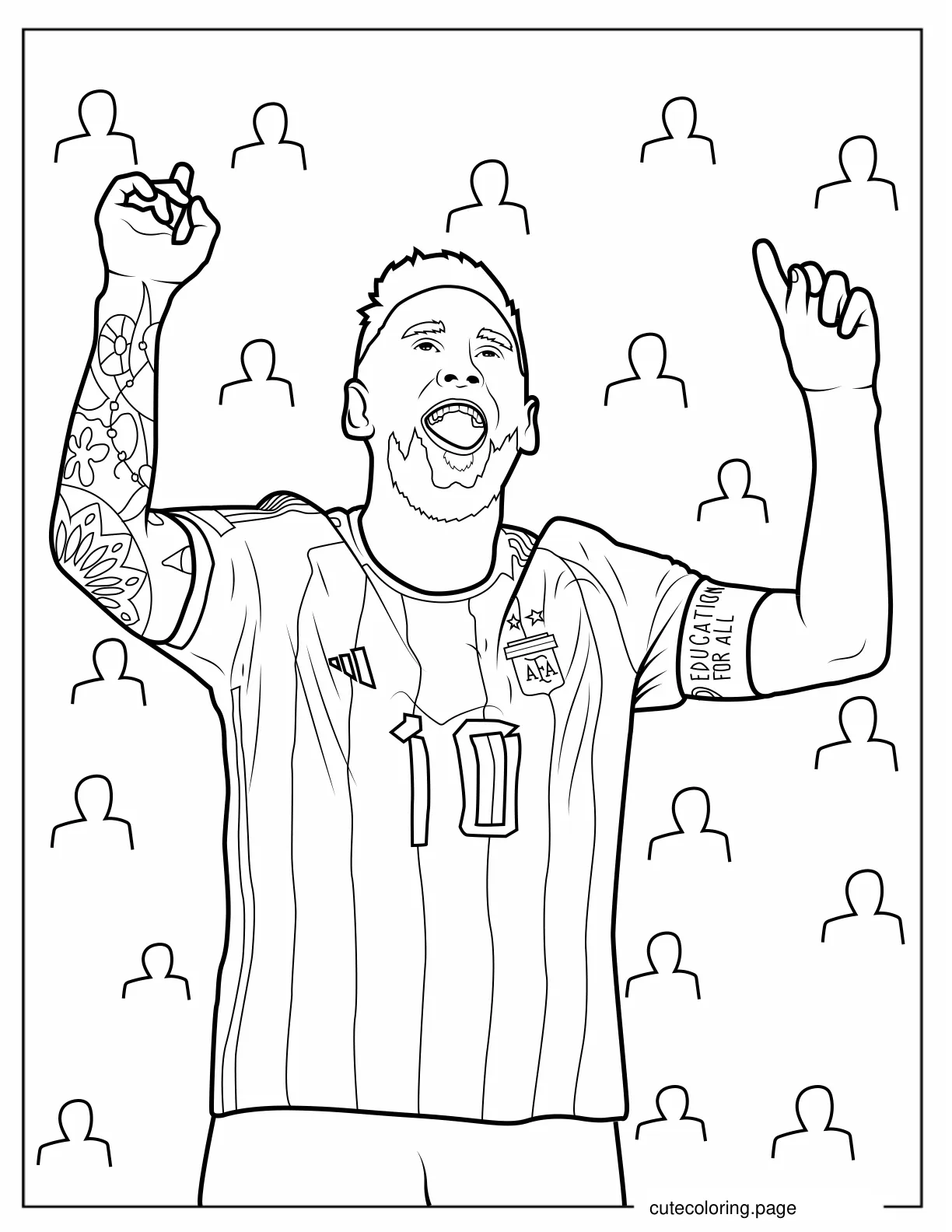 Realistic Coloring Page Of Lionel Messi Celebrating coloring page