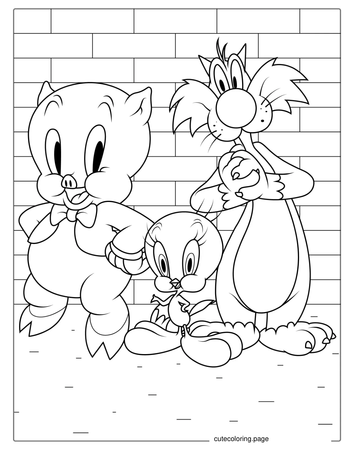 Sylvester Porky Pig And Tweety Coloring Page coloring page