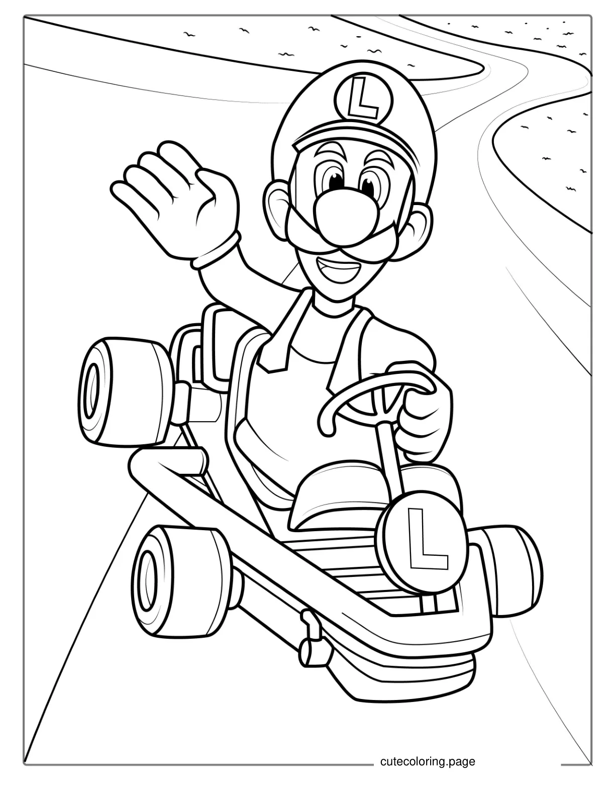 Luigi In Super Mario Kart To Color coloring page