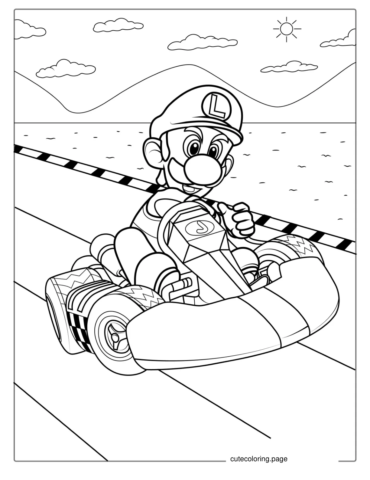 Luigi Racing In Mario Kart To Color coloring page