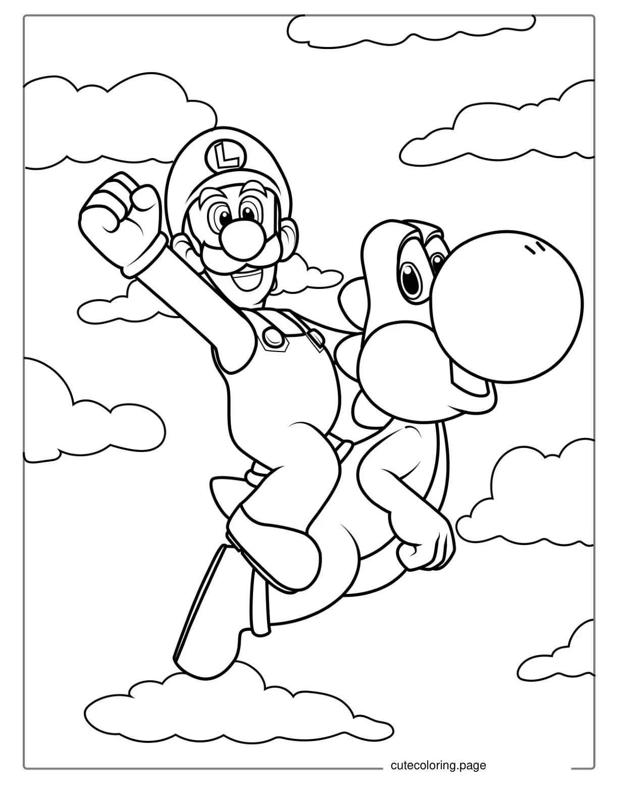 Luigi Riding Yoshi Coloring Page coloring page