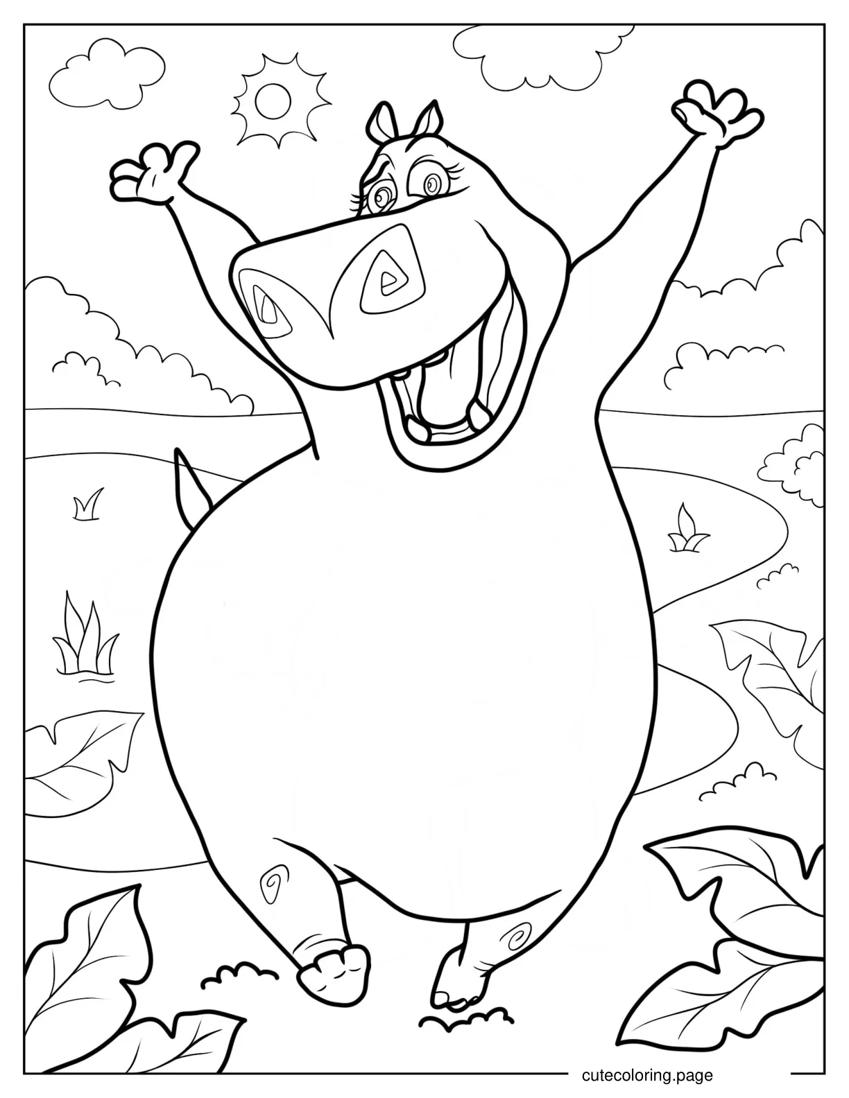 Gloria The Hippopotamus Coloring Sheet For Kids 1 coloring page