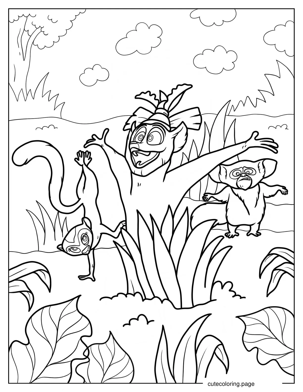 King Julien With Maurice And Clover 1 coloring page