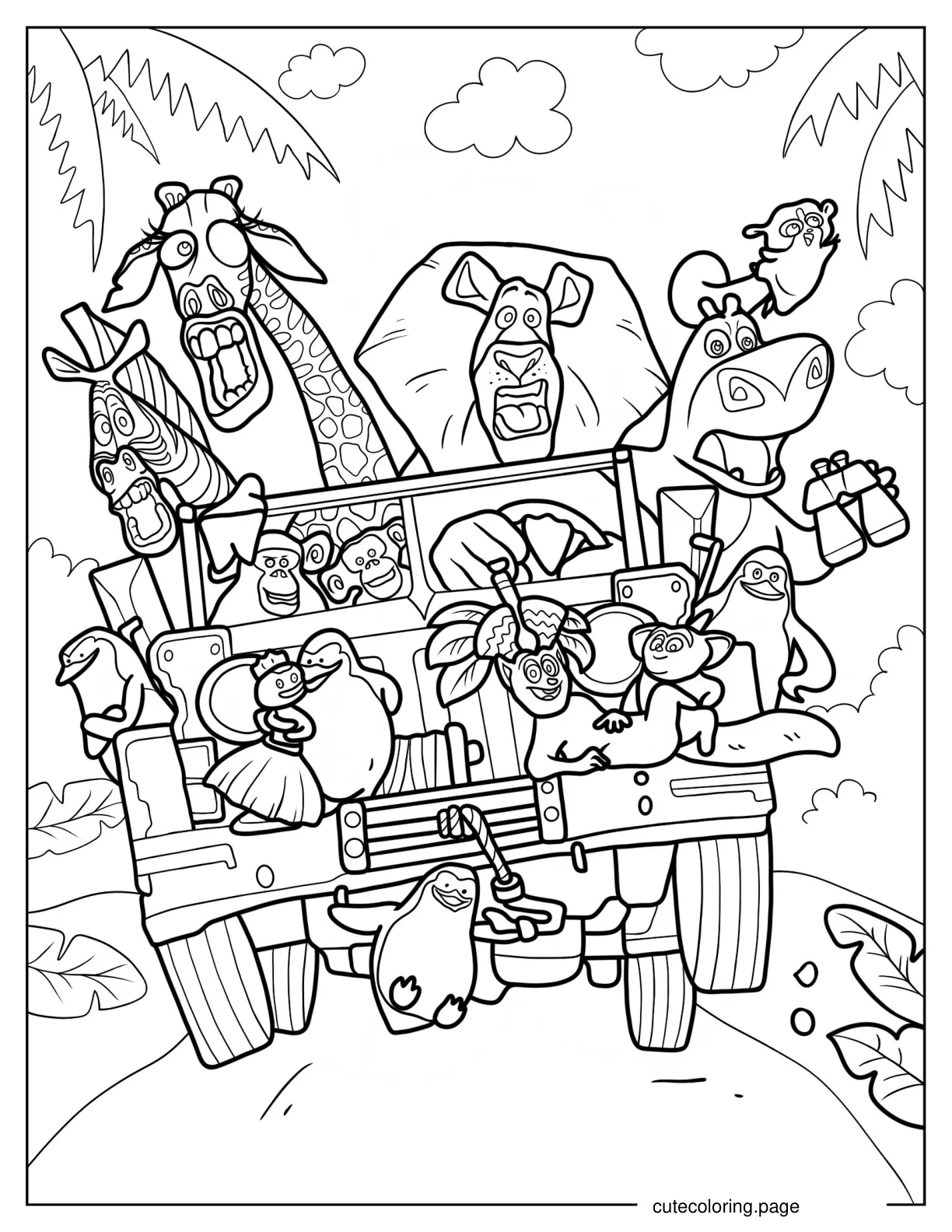 Madagascar Alex Marty And Friends Riding Jeep 1 coloring page