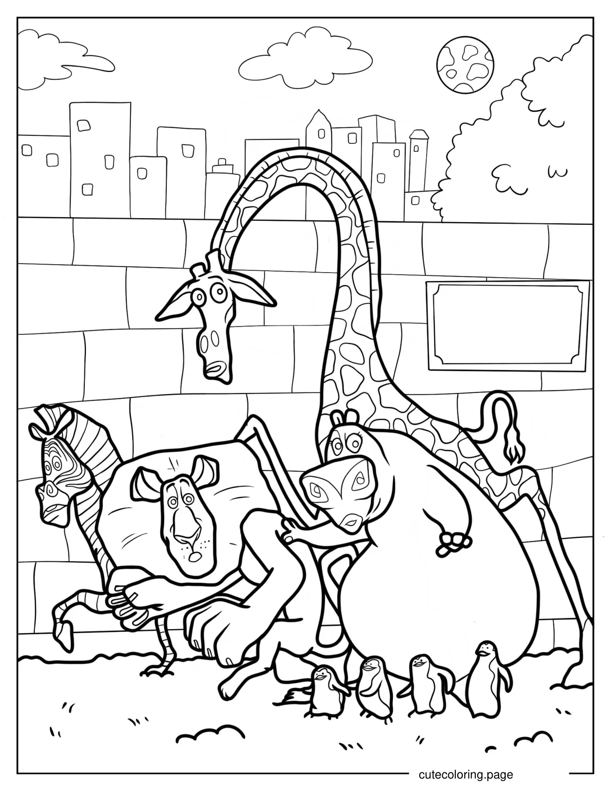 Madagascar Alex Marty Gloria And Melman Sneaking Out 1 coloring page