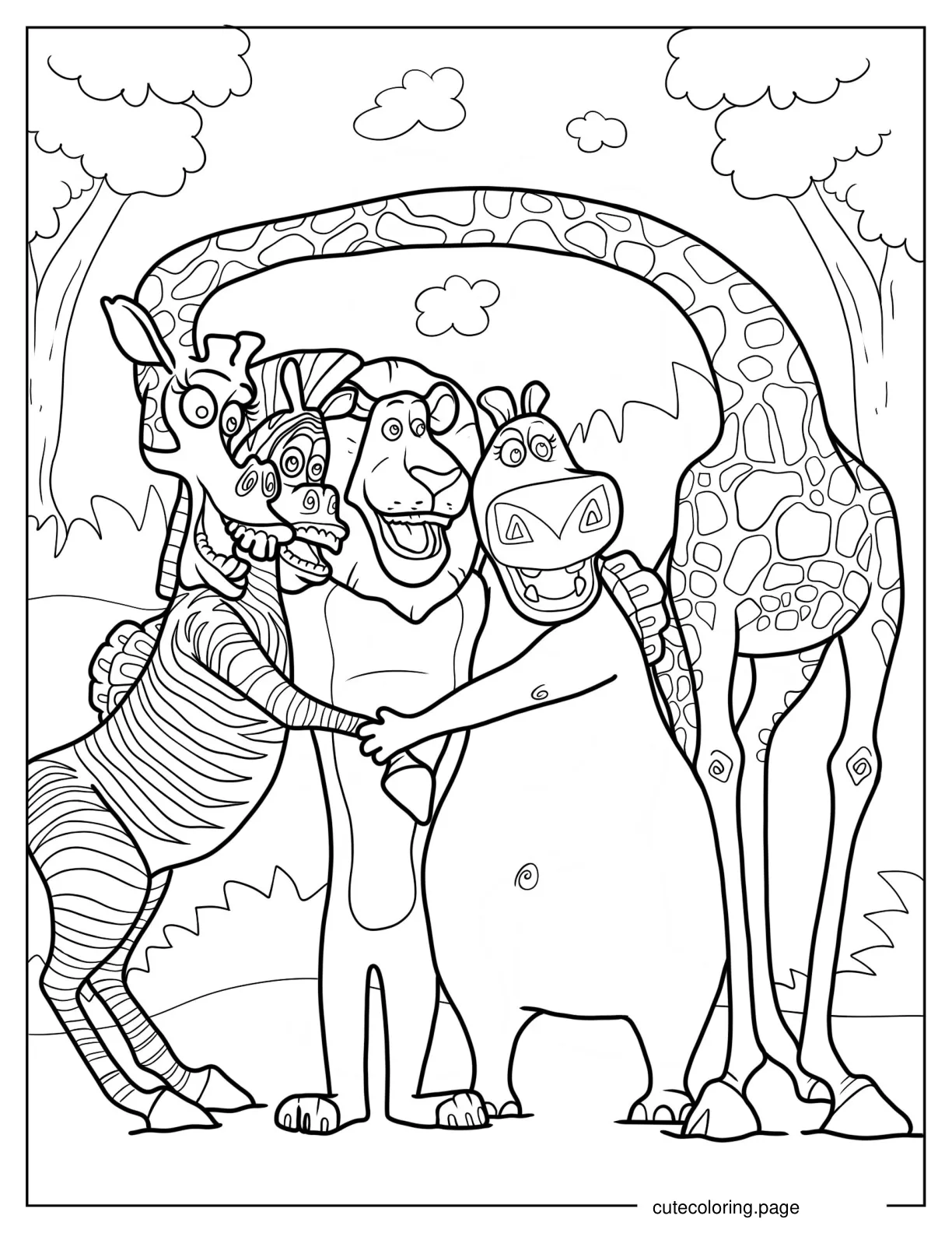 Marty Melman Alex And Gloria Hugging One Another 1 coloring page