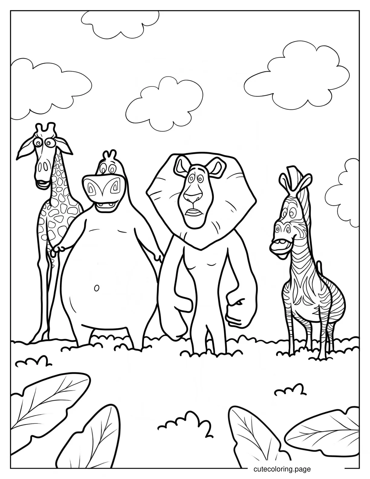 Melman Gloria Alex And Marty In Madagascar Coloring Sheet 1 coloring page