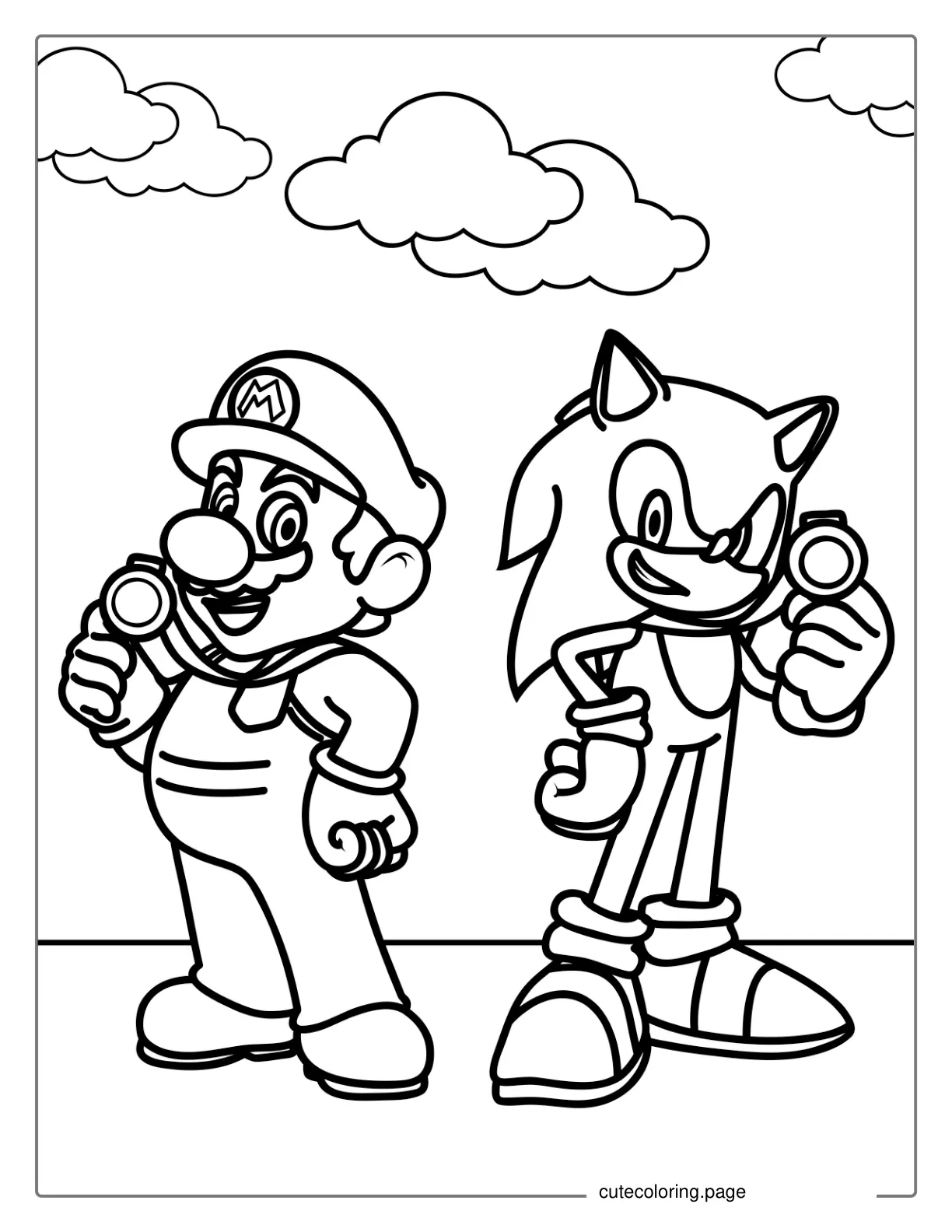 Coloring PAge Of Sonic And Mario  coloring page