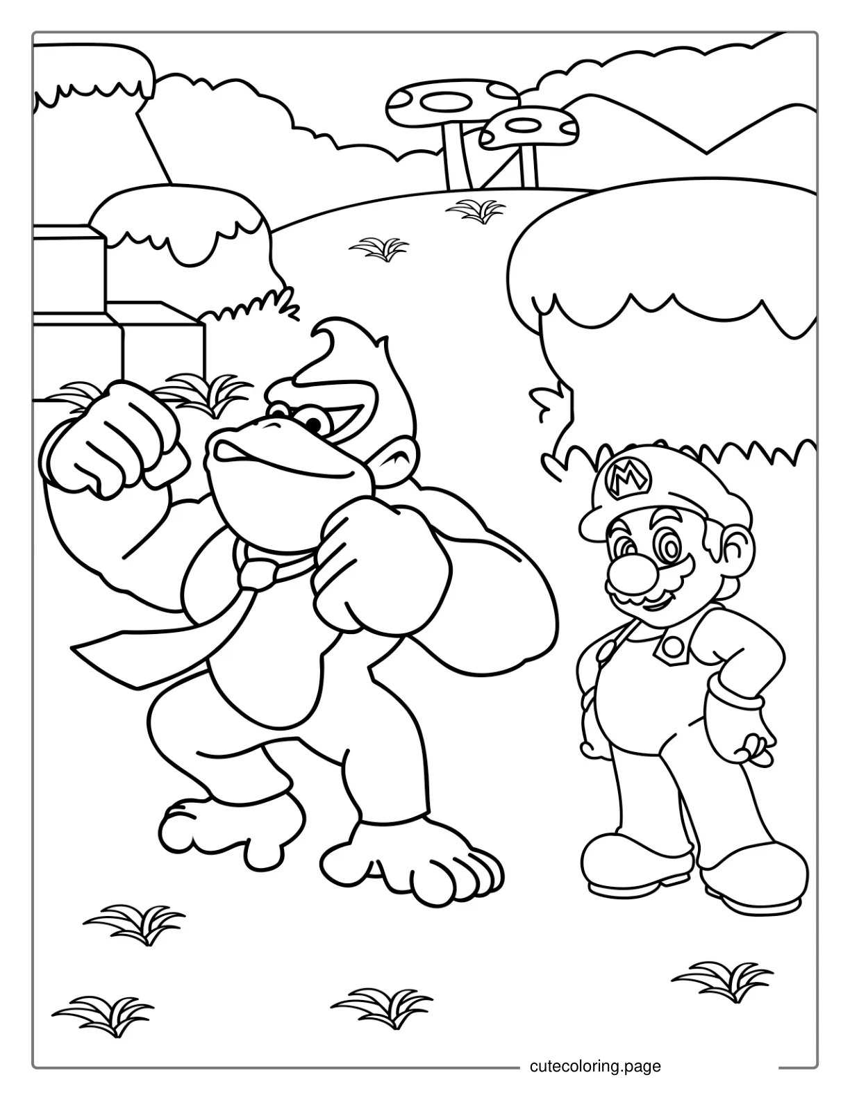 Donkey Kong And Mario Coloring Picture coloring page