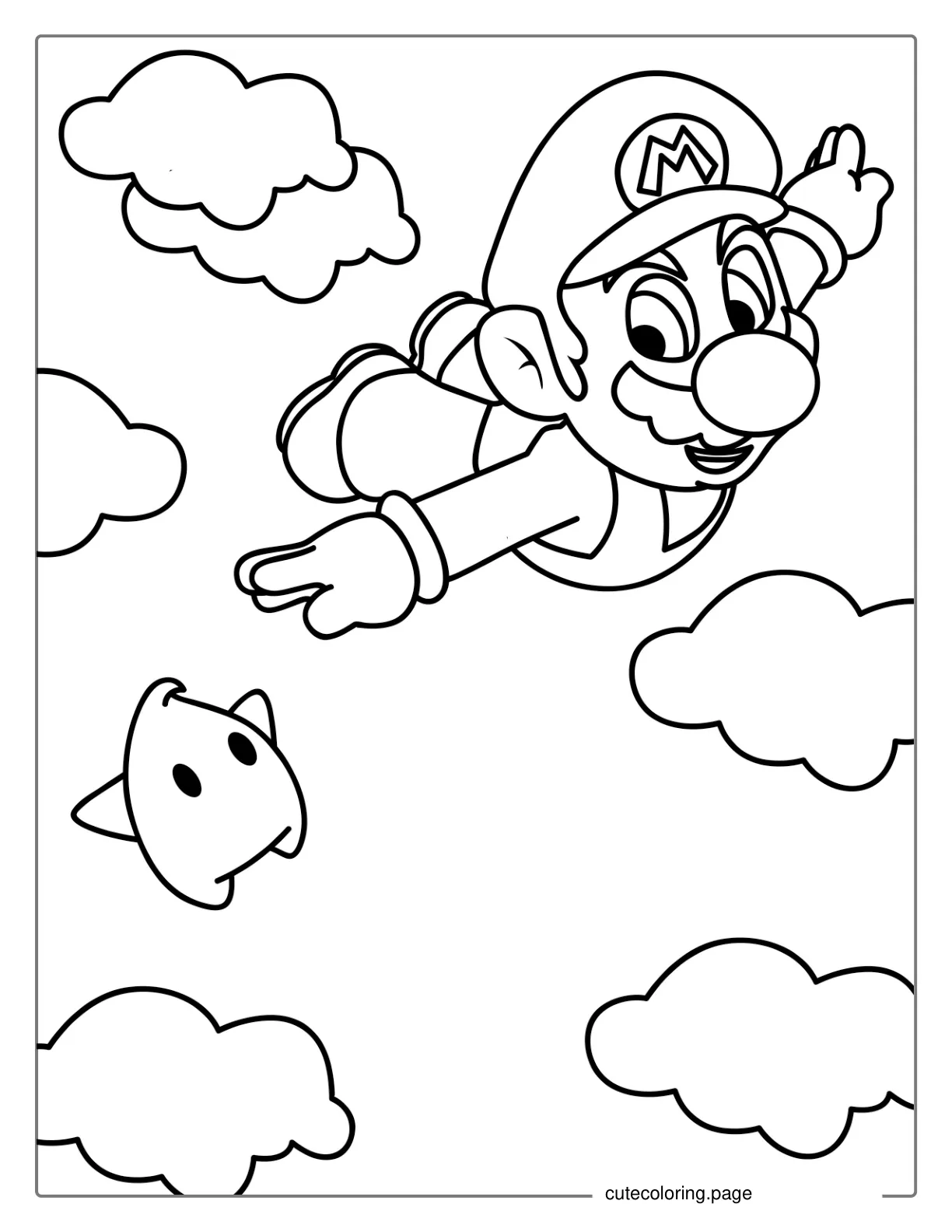 Flying Mario With Super Star coloring page