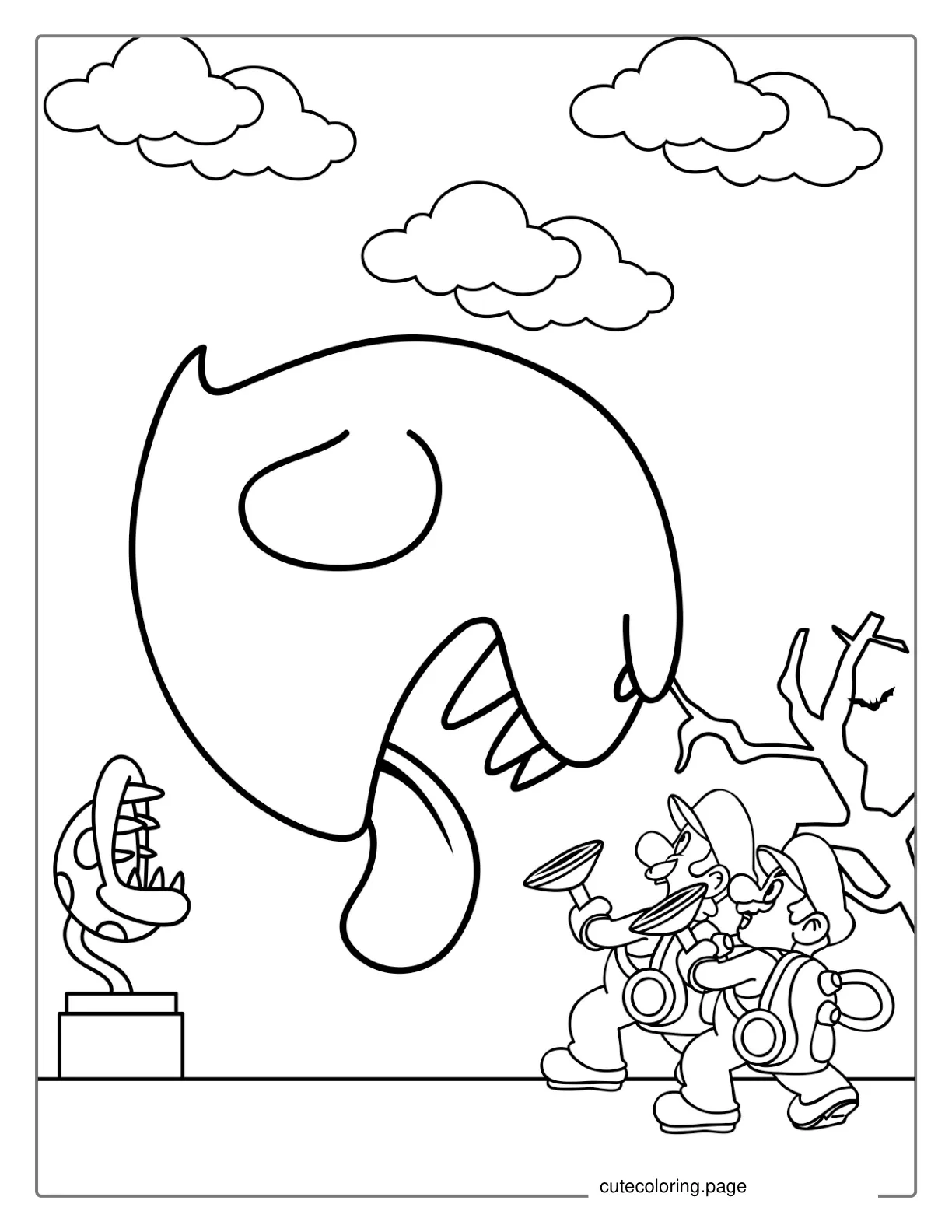 Mario And Luigi Battling Boo To Color coloring page