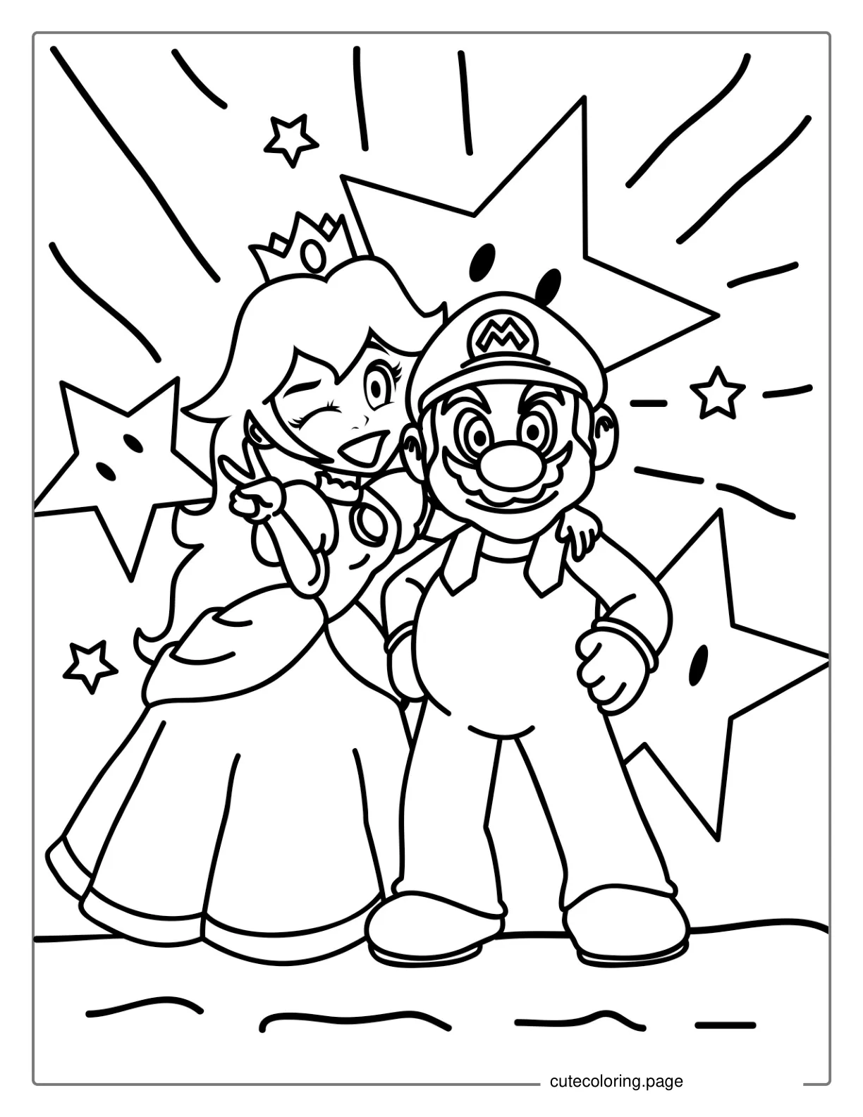 Mario And Peach Coloring Page For Kids coloring page