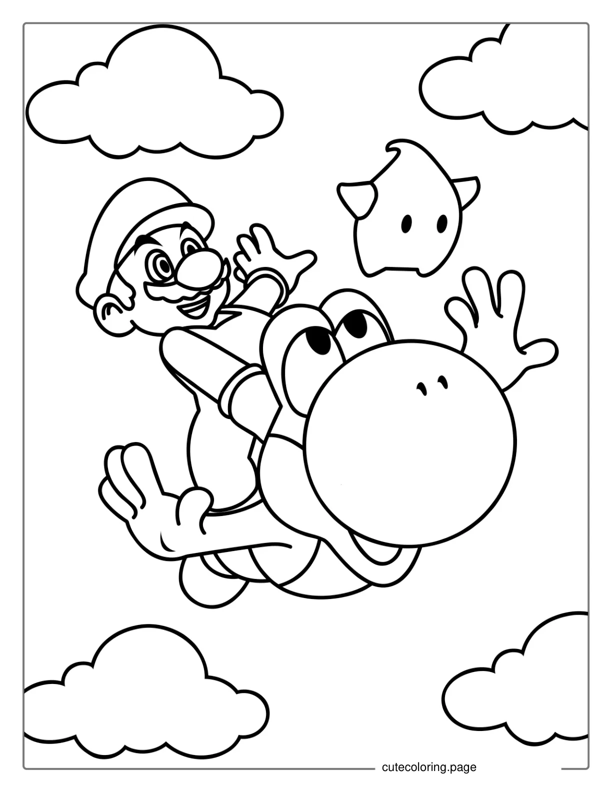 Mario Flying On Yoshi With Super Star coloring page