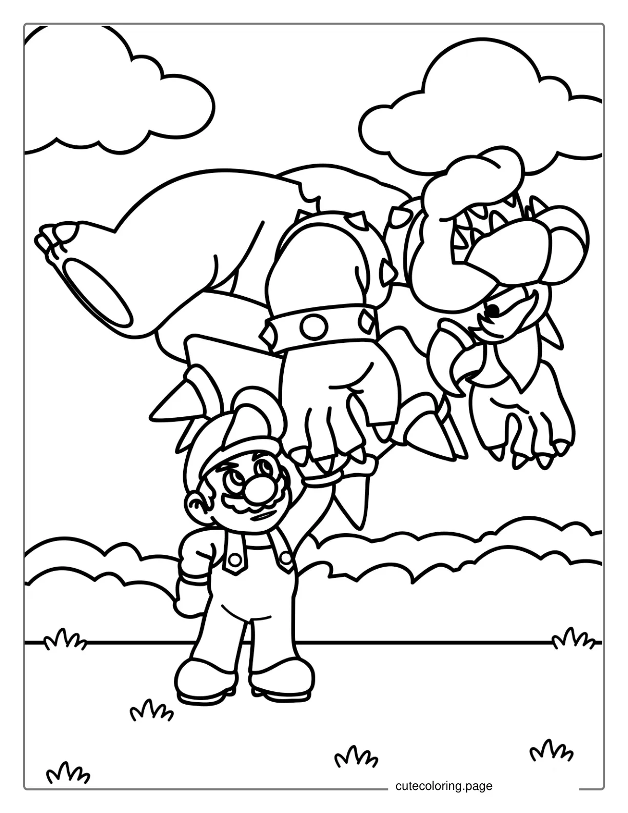 Mario Holding Up Bowser Coloring coloring page