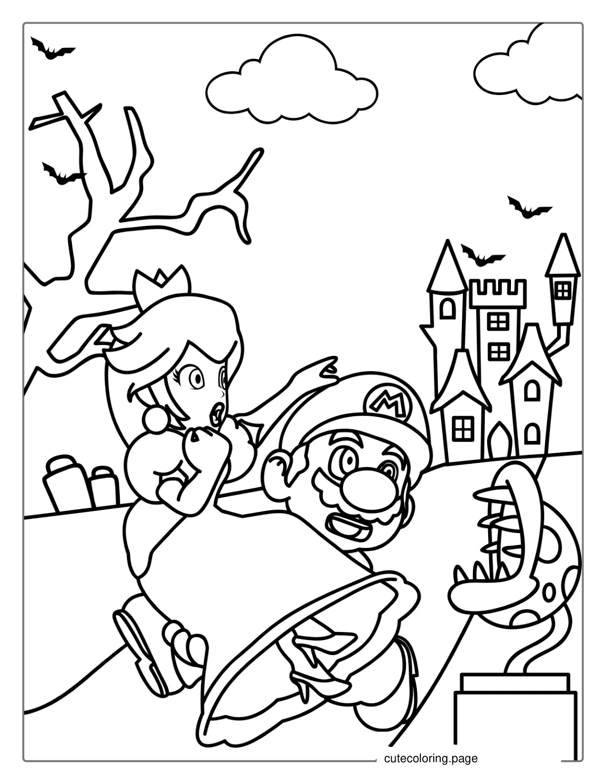 Mario Rescuing Peach From Haunted House Coloring coloring page