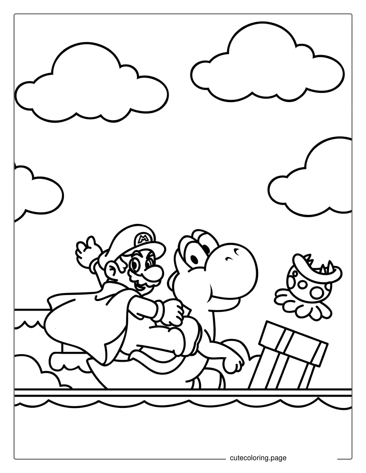 Mario Riding Yoshi Coloring For Kids coloring page